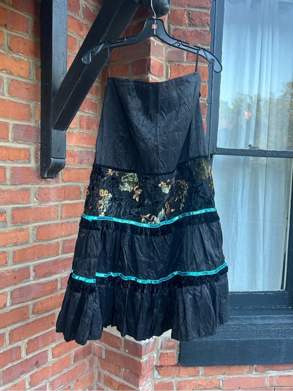 Black Tiered Skirt with Teal Trim